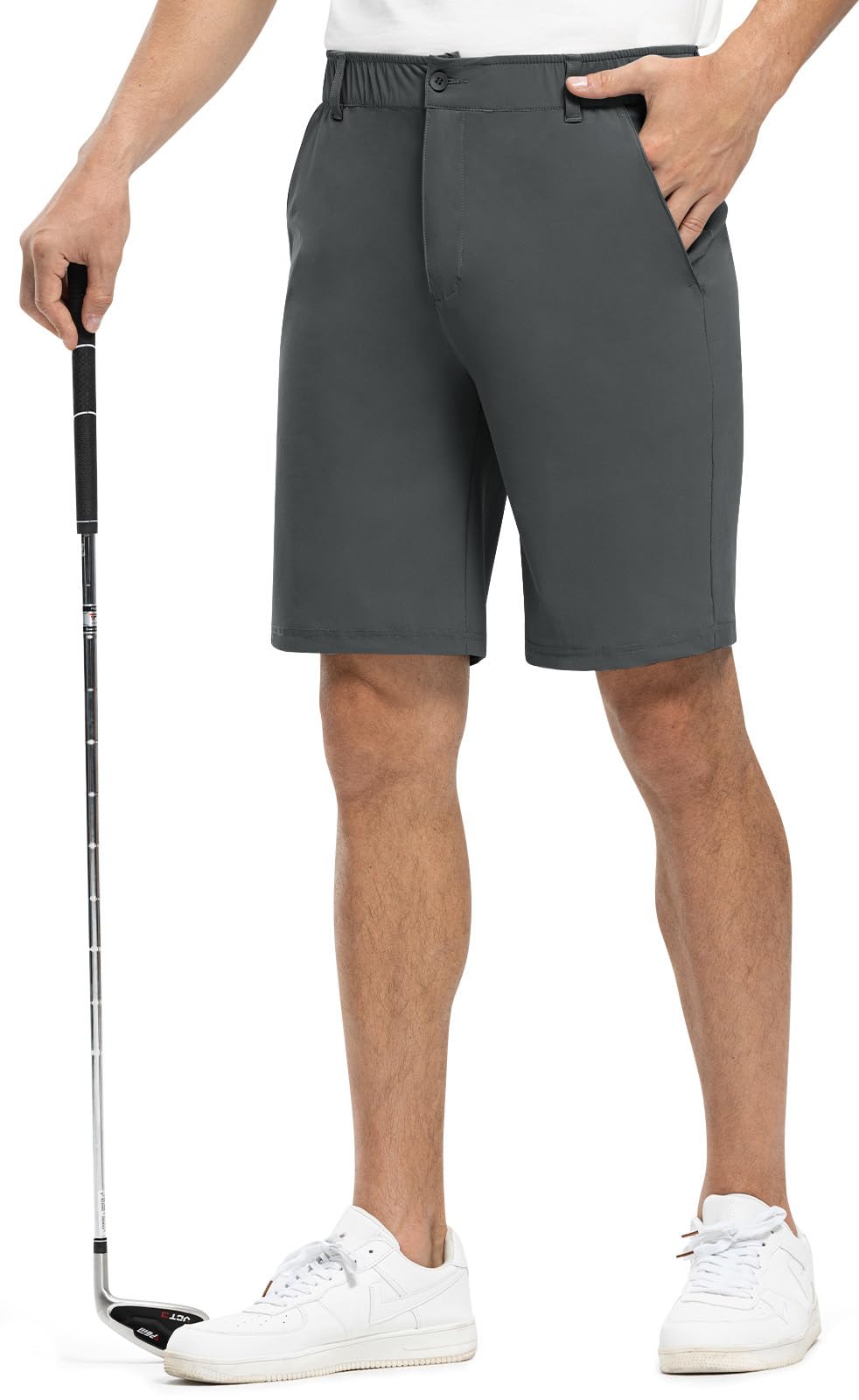 Rdruko men's stretch golf shorts 9in inseam shows versatile length for full range of motion.