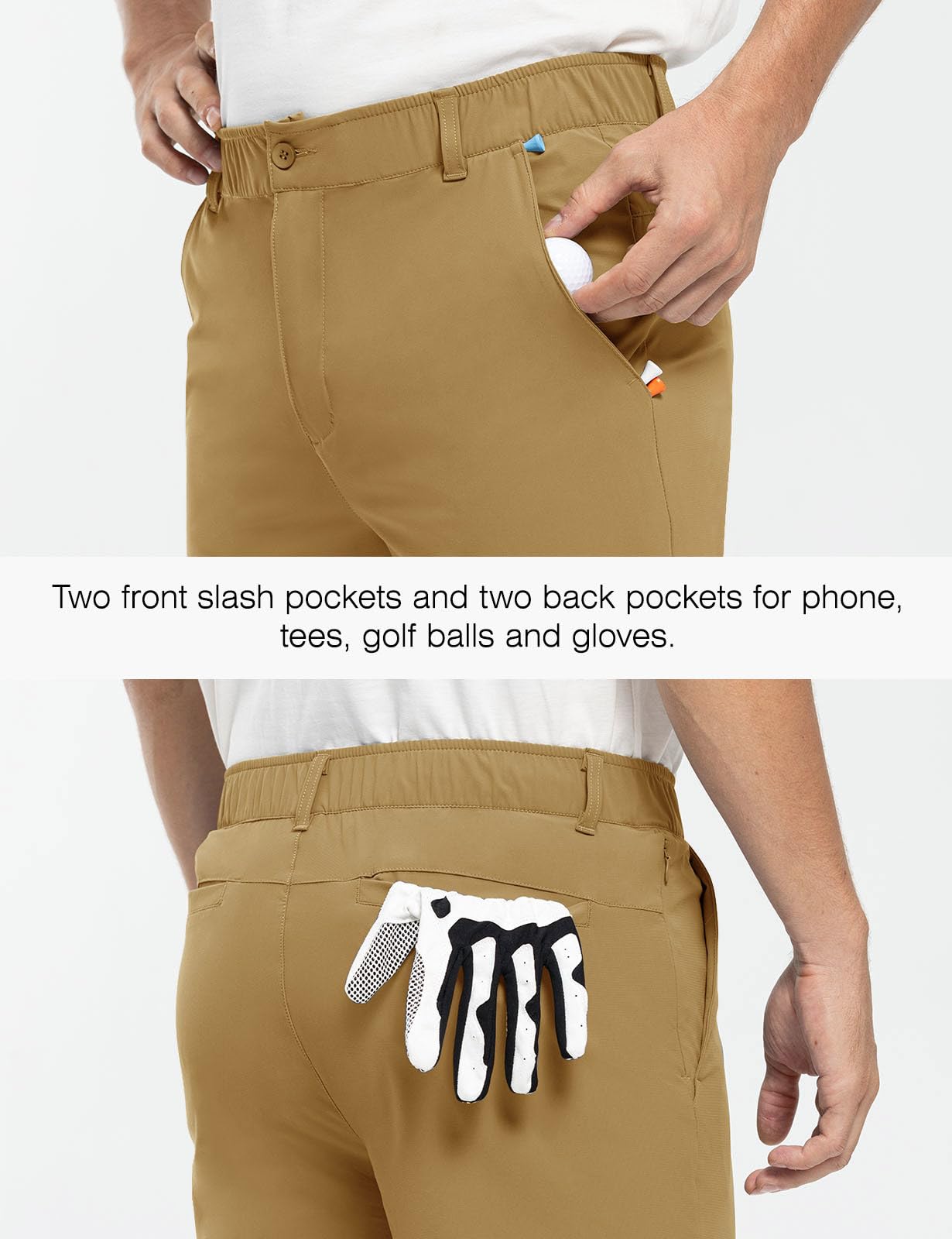 Rdruko men's stretch golf shorts with five pockets and zipper pocket for secure storage
