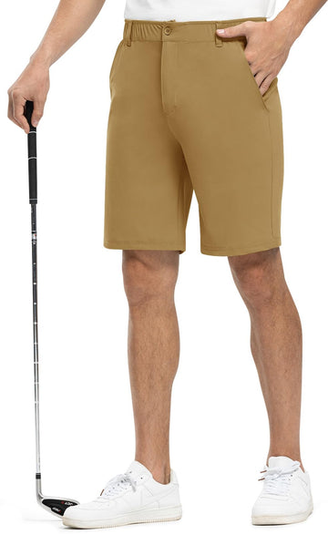 Rdruko men's stretch golf shorts light brown back view highlights relaxed, versatile fit.