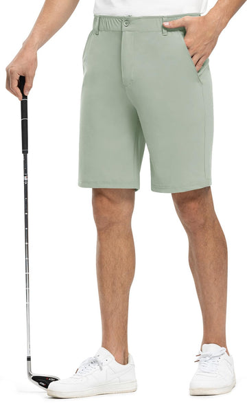 Rdruko men's stretch golf shorts side view shows elastic waist for comfortable fit