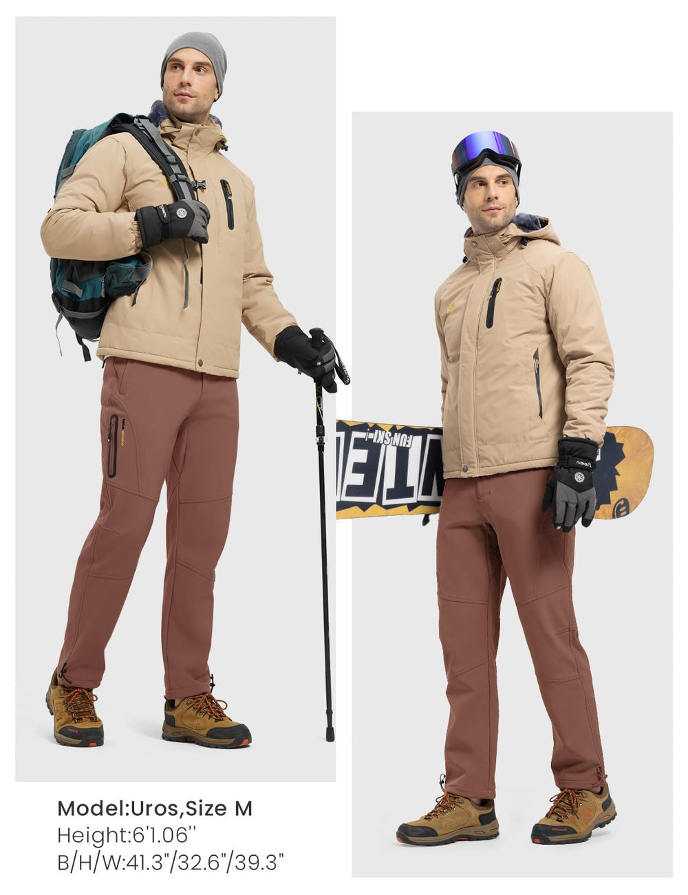Rdruko men's winter snow pants back view highlighting durable windproof shell