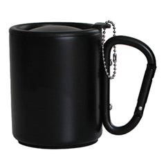 RDTGHY portable carabiner mug with lid attached to outdoor gear for secure transport