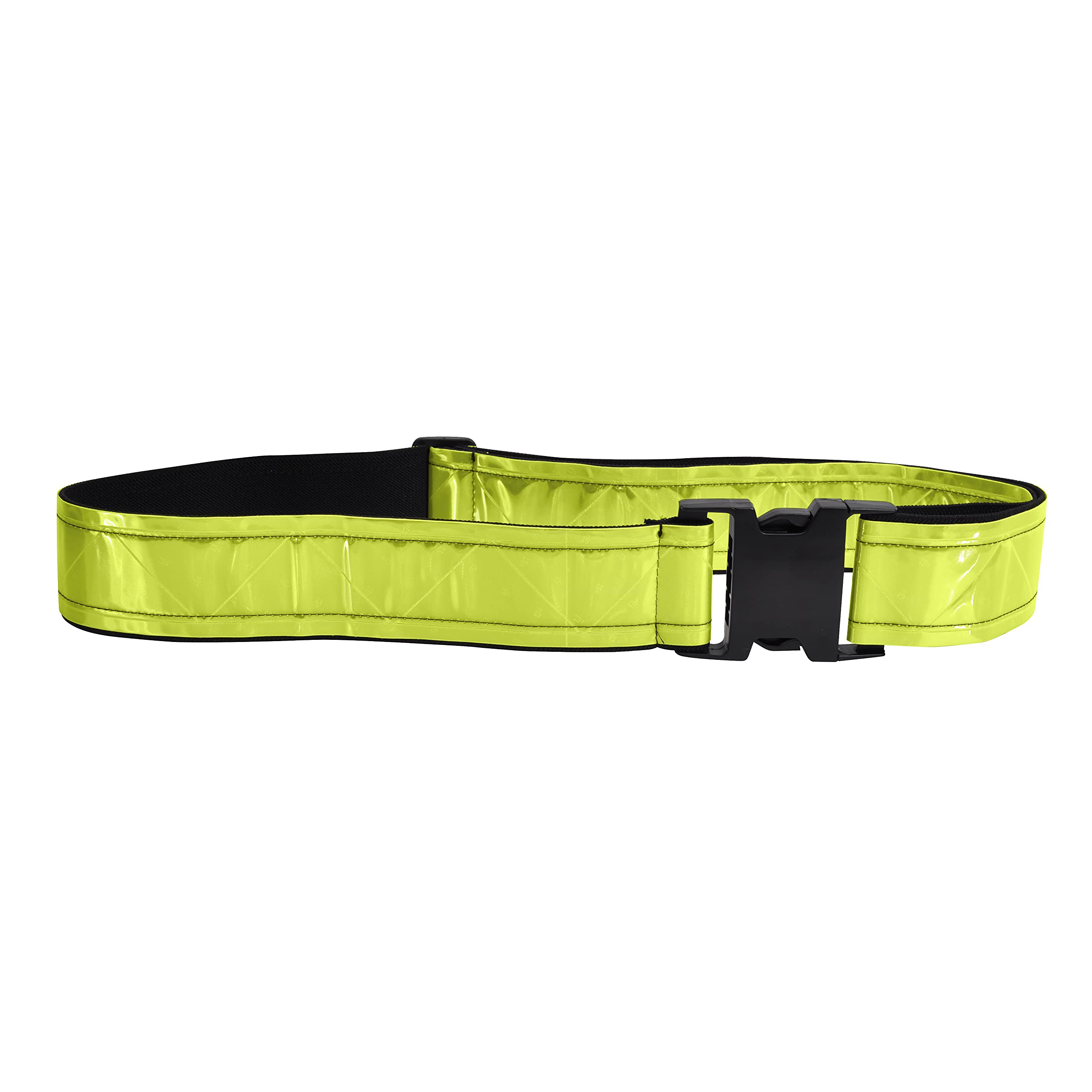 Re-Flex heavy-duty reflective belt with neon-yellow buckle boosts day and night visibility.