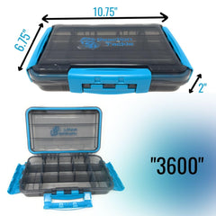 Close-up of triple-clip closures on the tackle tray