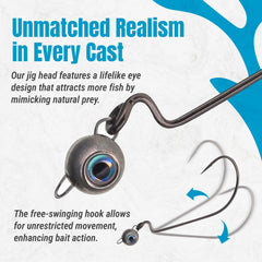 Reaction Tackle Big Eyes Jig Head targets bites with prominent eyes enhancing strike visibility.