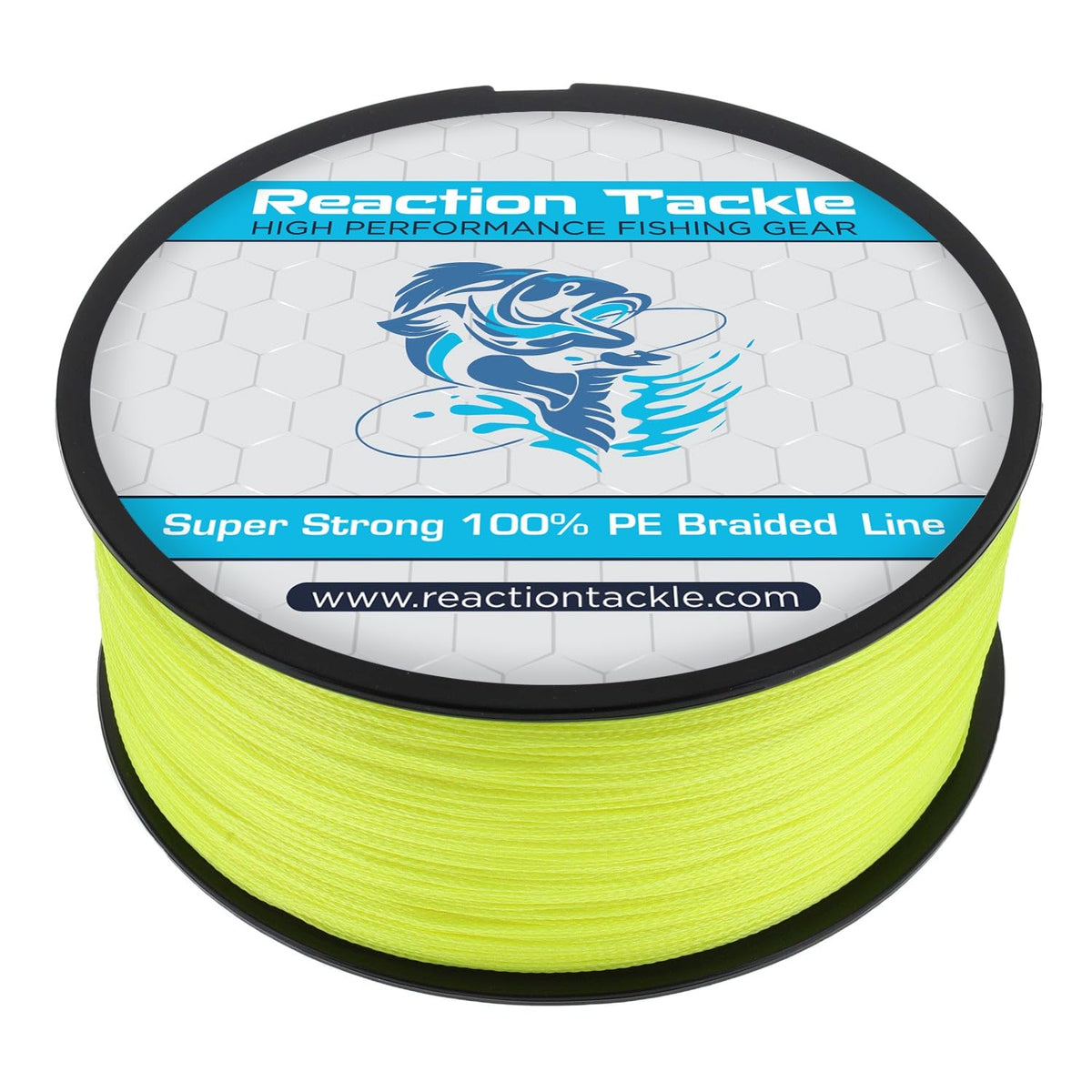 Reaction Tackle braided line on reel hi vis yellow for quick strike detection.