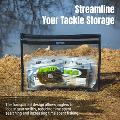 Reaction Tackle clear bag 16x12 top view, easy access for bulk plastic baits.