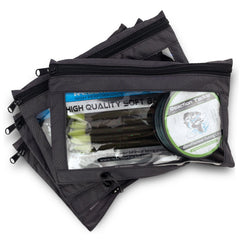 Reaction Tackle binder open to reveal multiple pockets and sleeves for soft baits