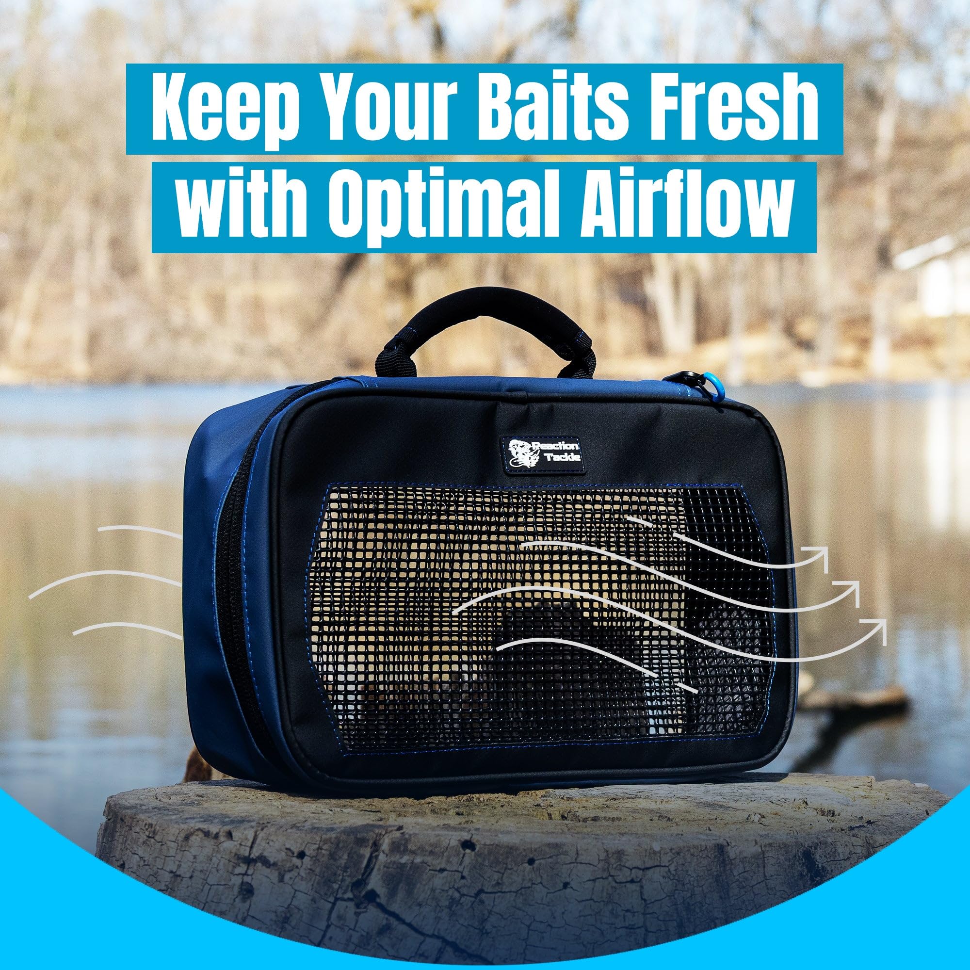 Reaction Tackle mesh bag interior layout showing organized lures and hooks