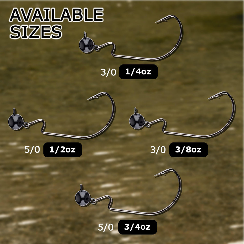 Reaction Tackle green pumpkin jig head on display emphasizes color that imitates crawfish prey.