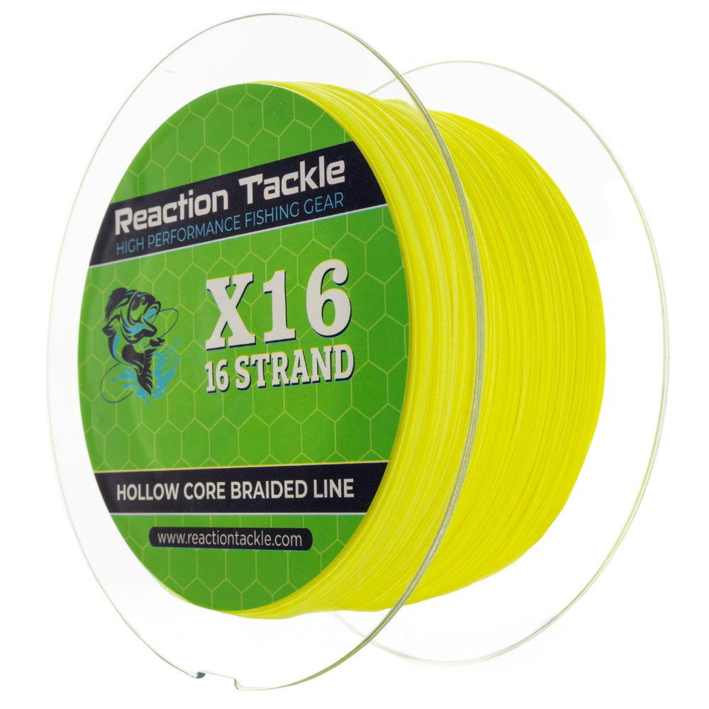 Reaction Tackle knotless-splice feature with hollow-core line for clean leader connections.