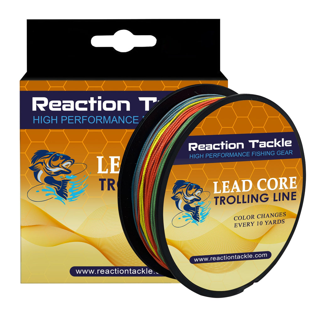 Reaction Tackle Lead Core trolling line close-up, showcasing durability for depth control.