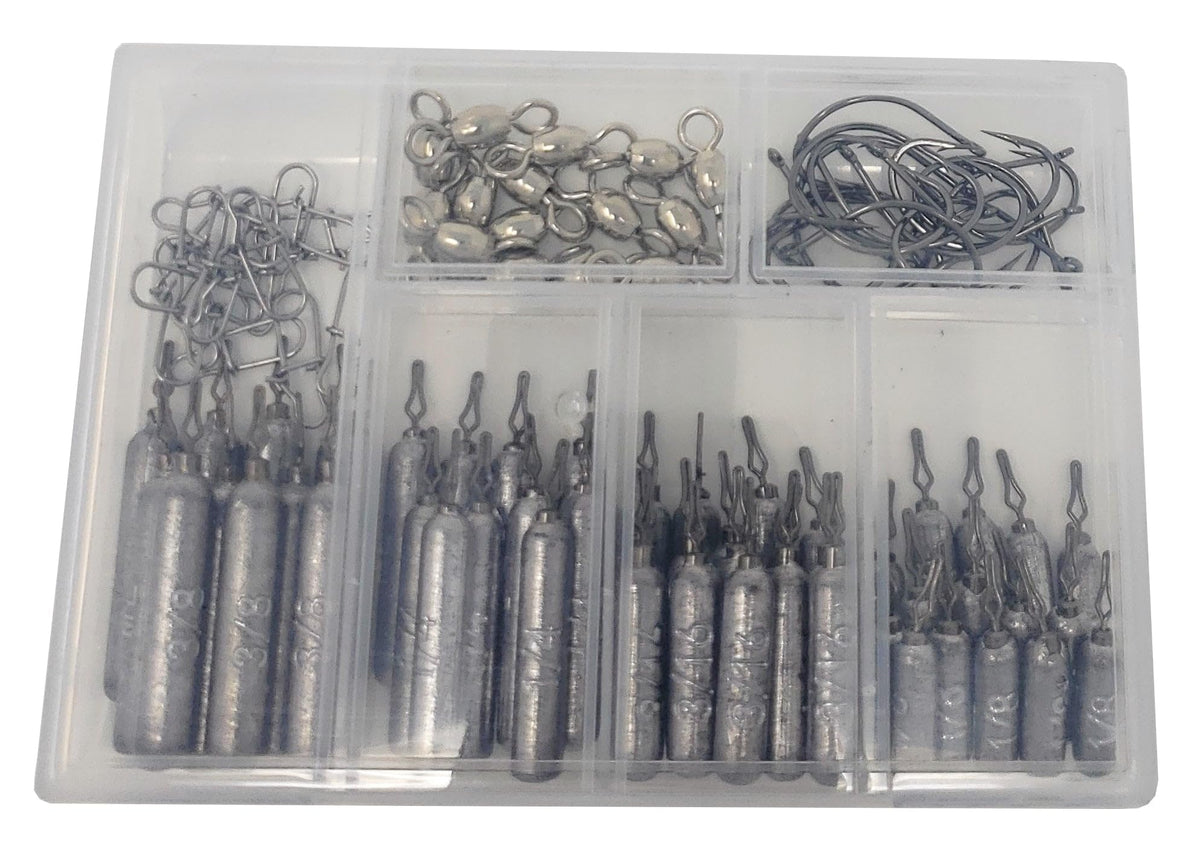 Reaction Tackle lead drop shot weight with 101-piece kit for quick rig changes