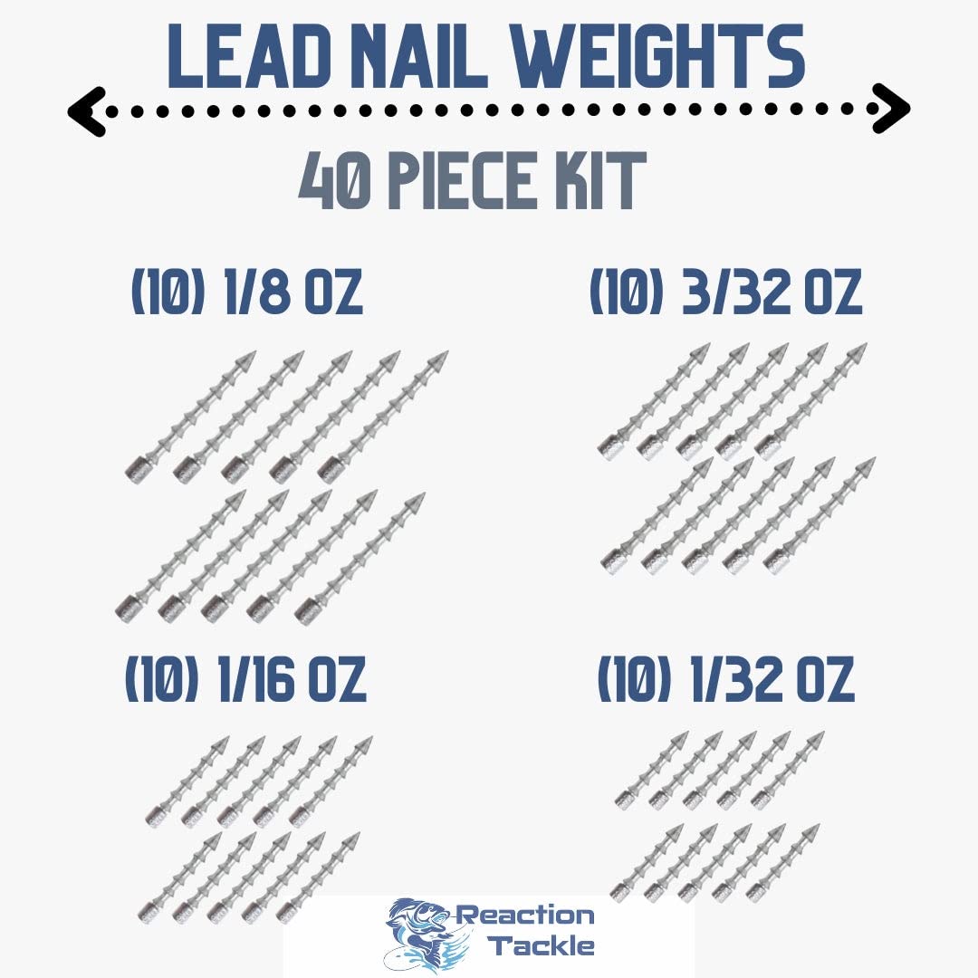 Reaction Tackle lead nail weights 1-16oz for longer casts and secure baits.