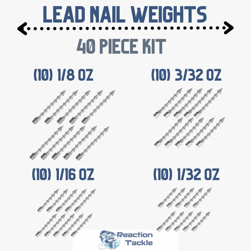 Reaction Tackle lead nail weights 1-16oz for longer casts and secure baits.
