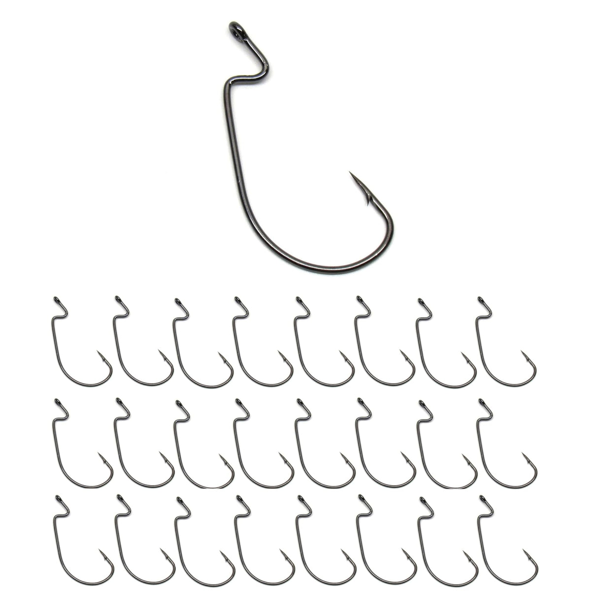 Reaction Tackle offset EWG hooks size one-zero for heavy cover, boosts hookup in dense weed