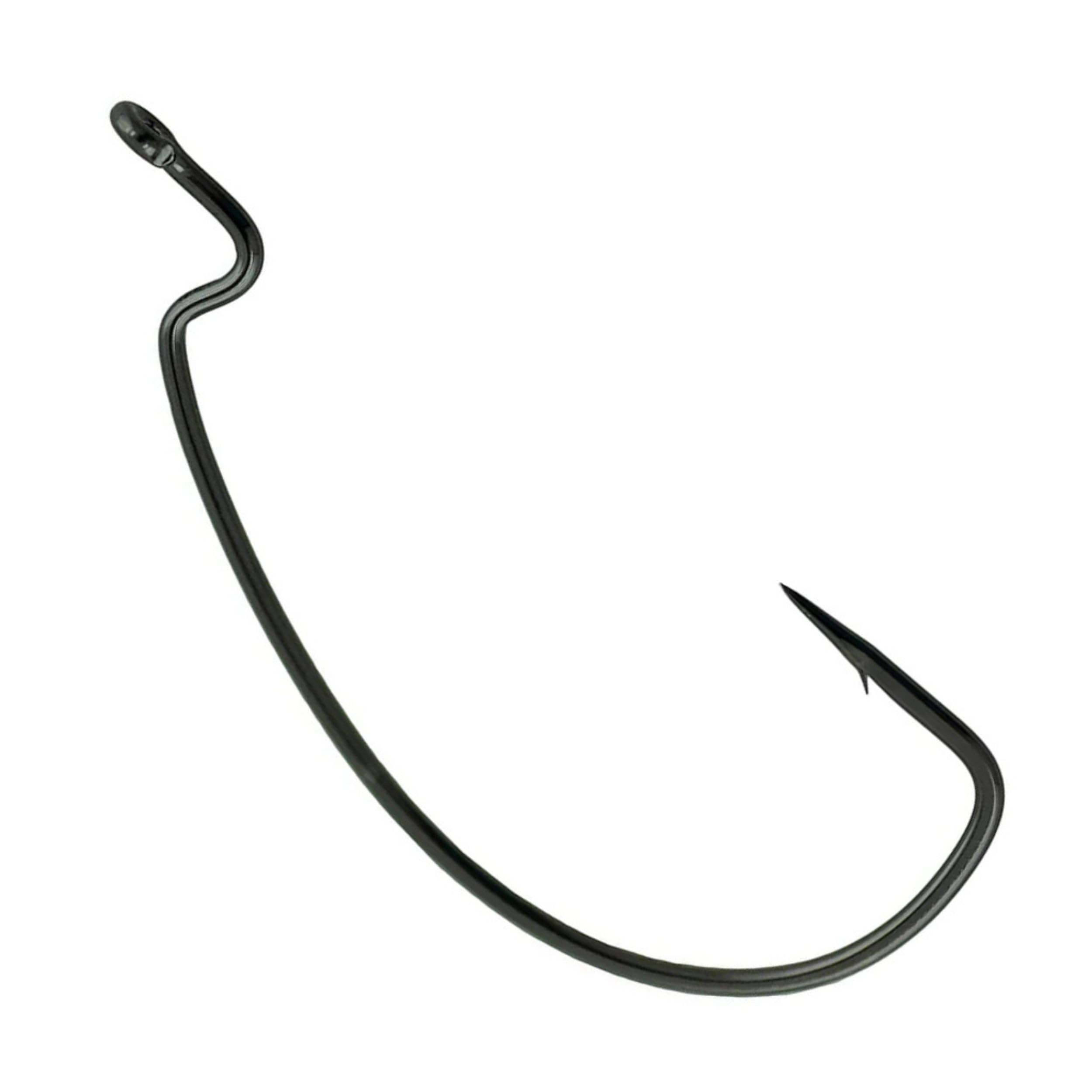 Reaction Tackle offset EWG hooks size two-zero deliver strong penetration for bass in tough cover