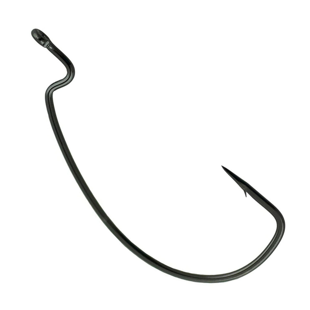 Reaction Tackle offset EWG hooks size two-zero deliver strong penetration for bass in tough cover