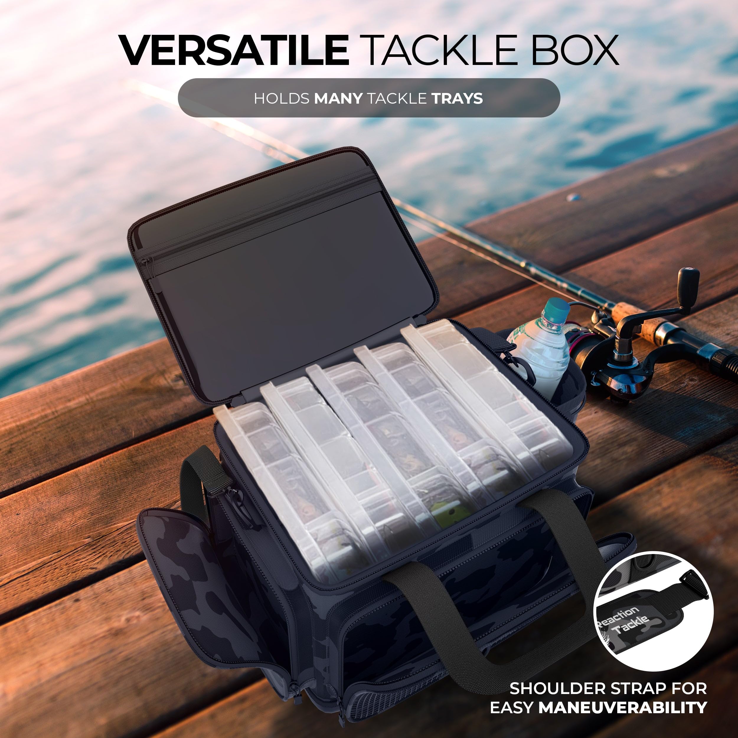 Reaction Tackle padded strap for comfortable carry on long fishing days.
