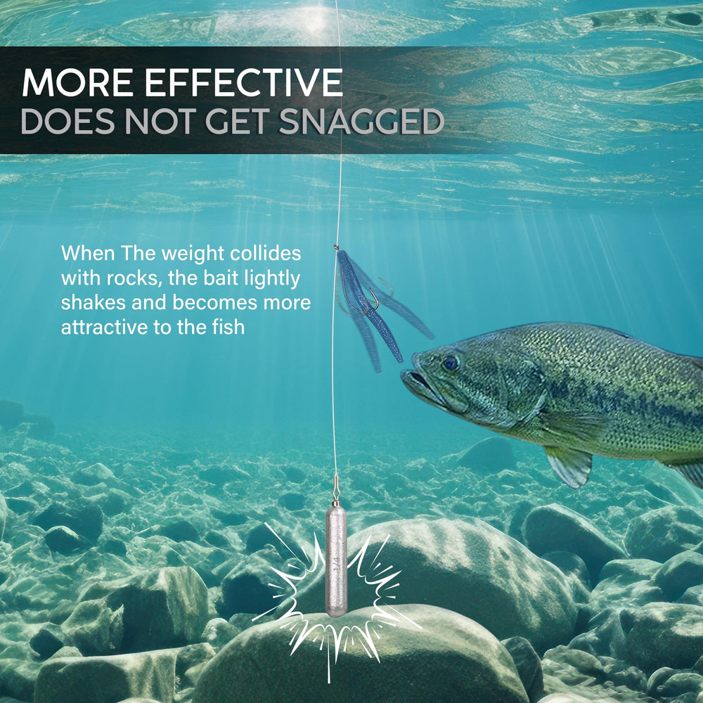 Reaction Tackle pencil weight featuring snag-resistant design for weed and rock clearance