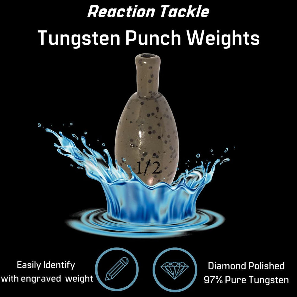 Reaction Tackle tungsten weight, action shot, enhanced sensitivity for better bites.