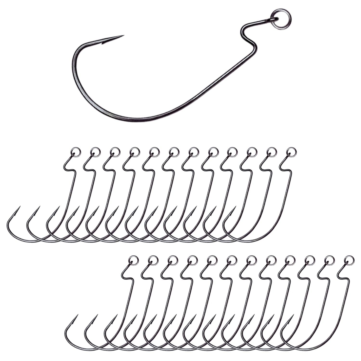 Reaction Tackle Ringed EWG Hook shows ringed eye design for secure connection and natural bait action.
