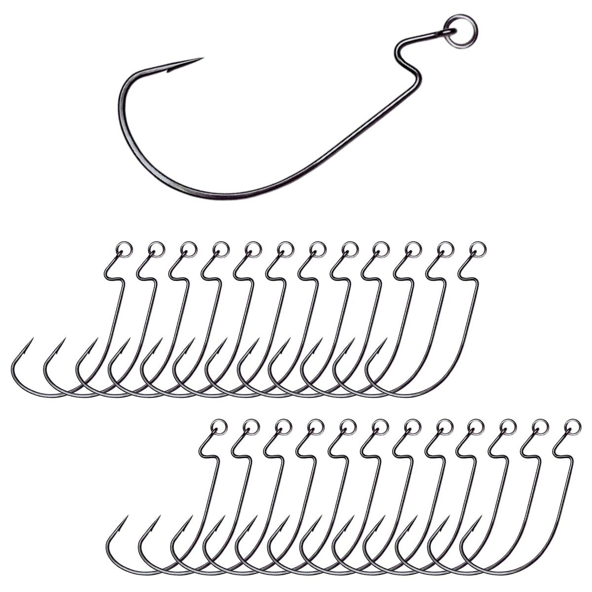 Reaction Tackle Ringed EWG Hook shows ringed eye design for secure connection and natural bait action.