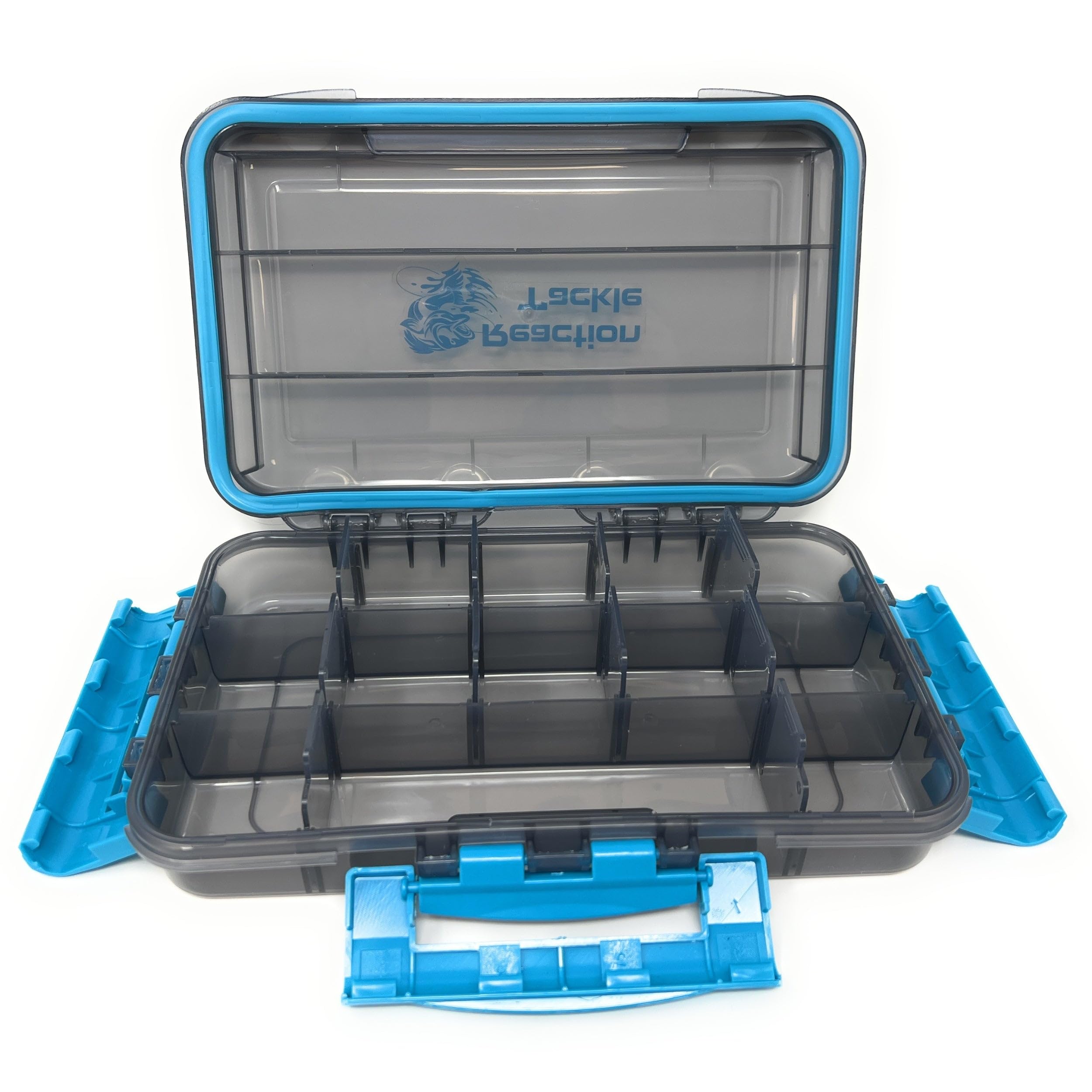 Transparent lid showing contents inside the tackle tray
