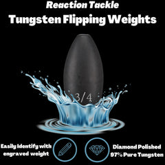 Reaction Tackle tungsten weight 1oz black with diamond polished finish emphasizes smooth surface and reduced line friction.