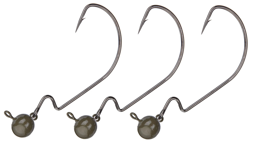 Reaction Tackle tungsten football swing jig head close-up showing high sensitivity for bass fishing.