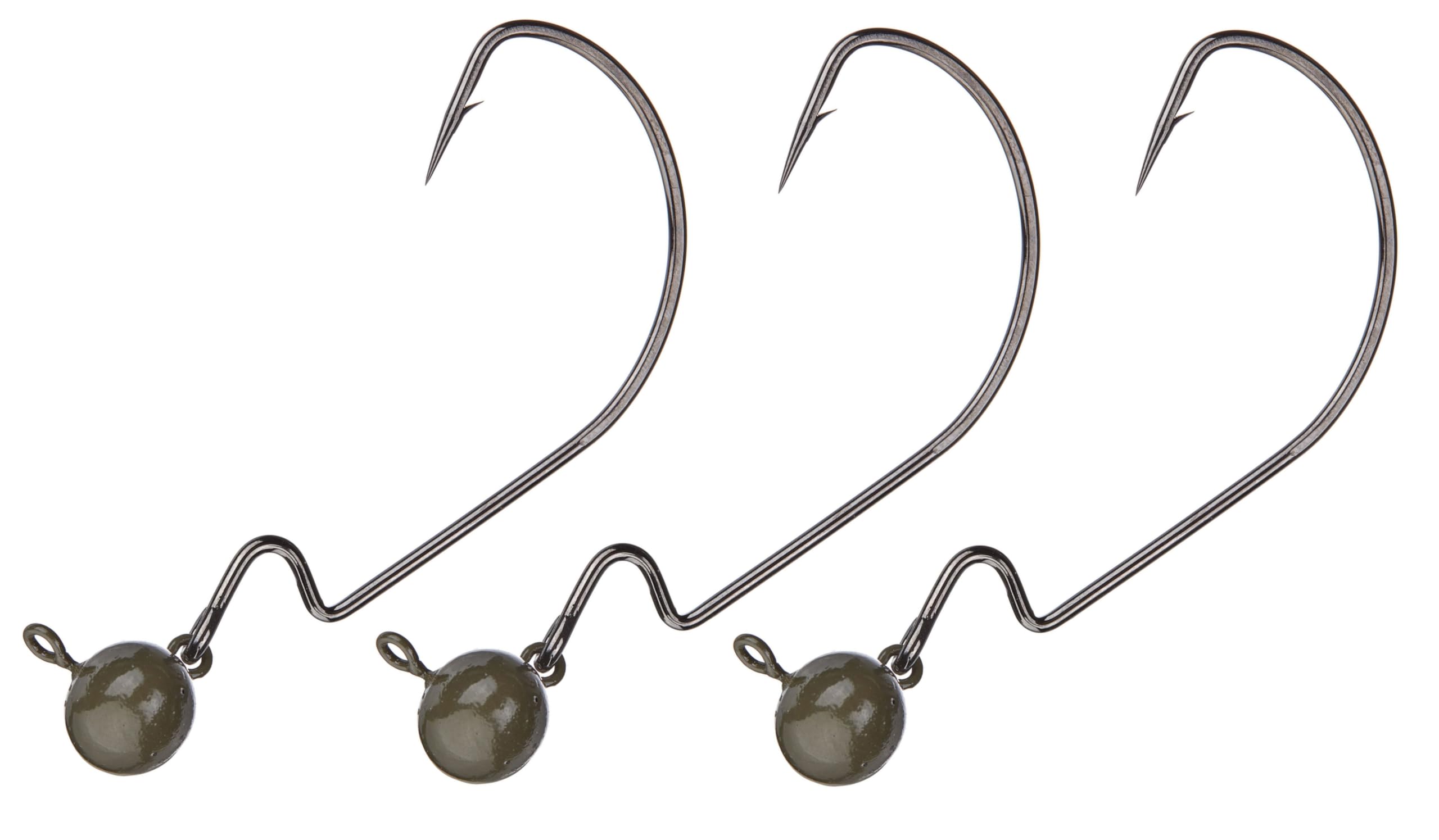 Reaction Tackle tungsten football swing jig head, green pumpkin, boosts trailer action.