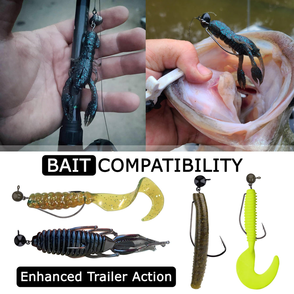 Reaction Tackle jig head in dark water illustrates visibility and bottom-bounce appeal.