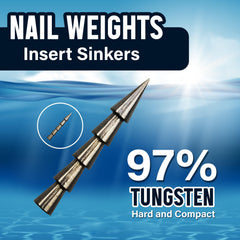 Reaction Tackle tungsten nail weights designed for easy soft-plastic insertion.