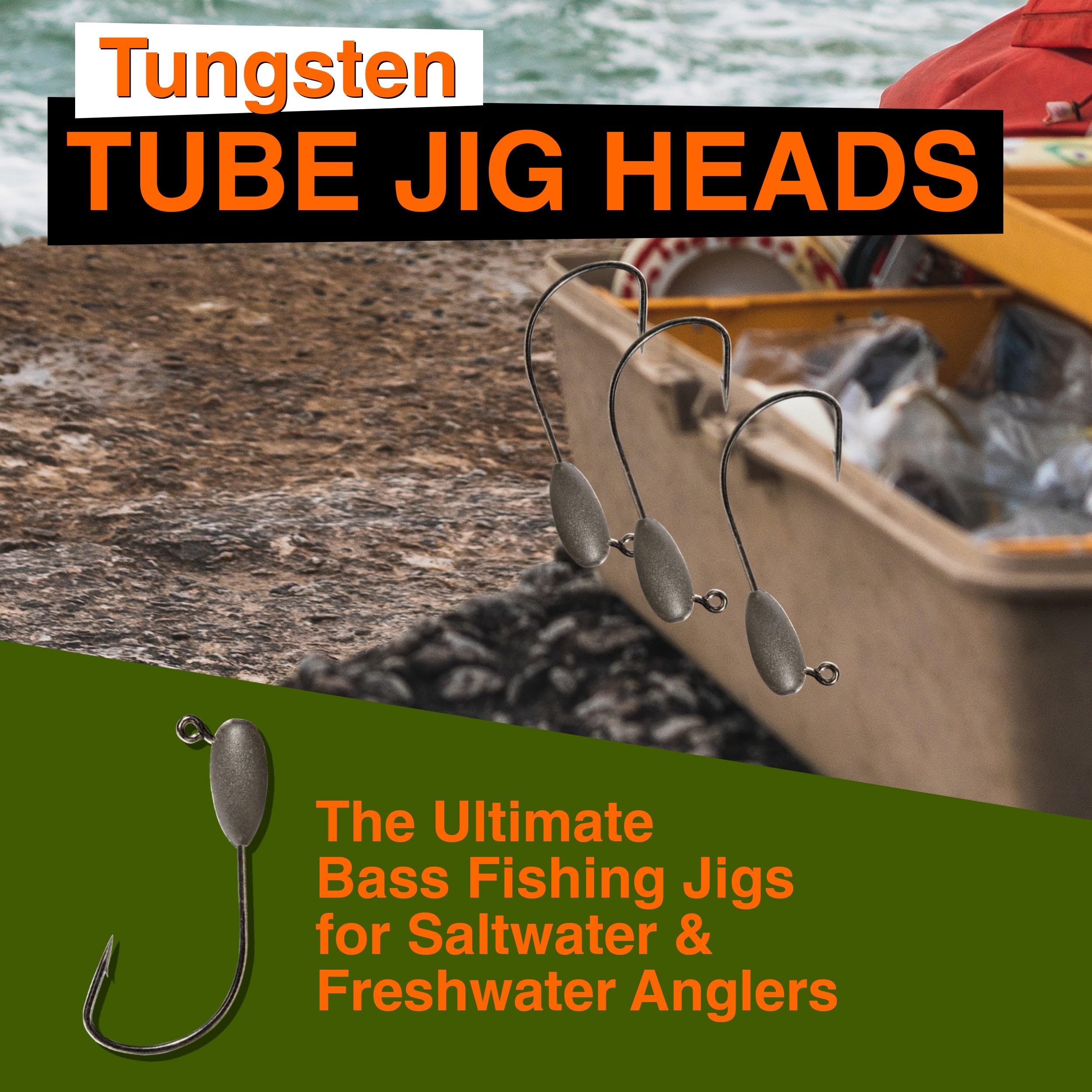 Reaction Tackle tungsten tube jig head 1/8 oz close-up showing balance