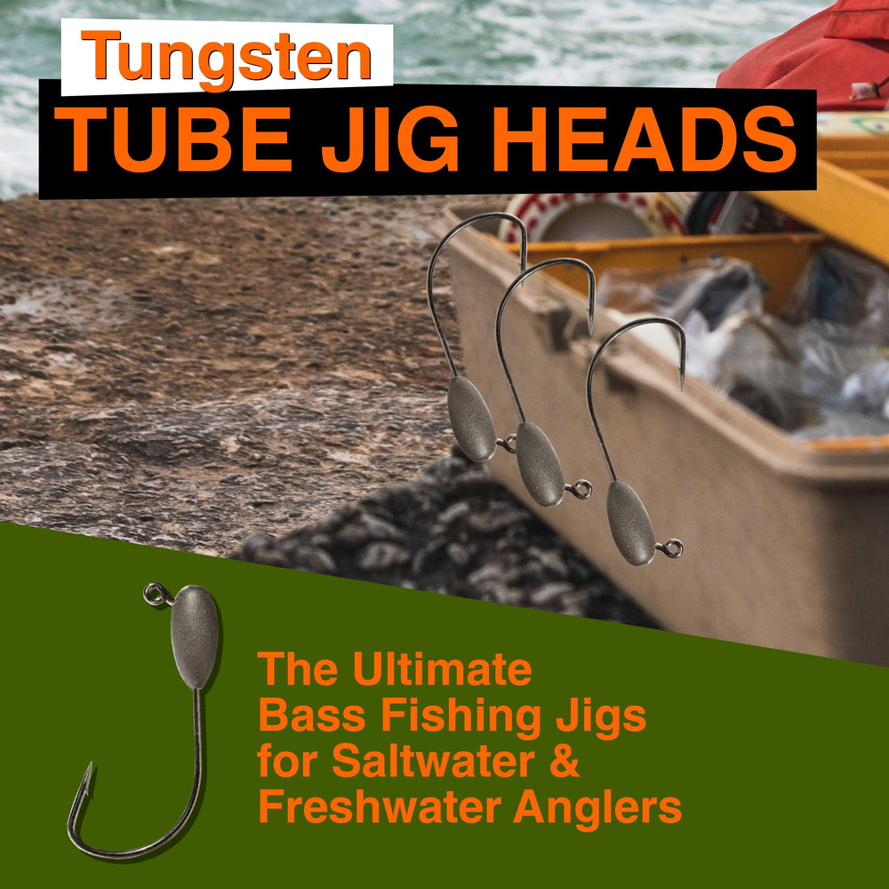 Reaction Tackle tungsten tube jig head 1/8 oz close-up showing balance