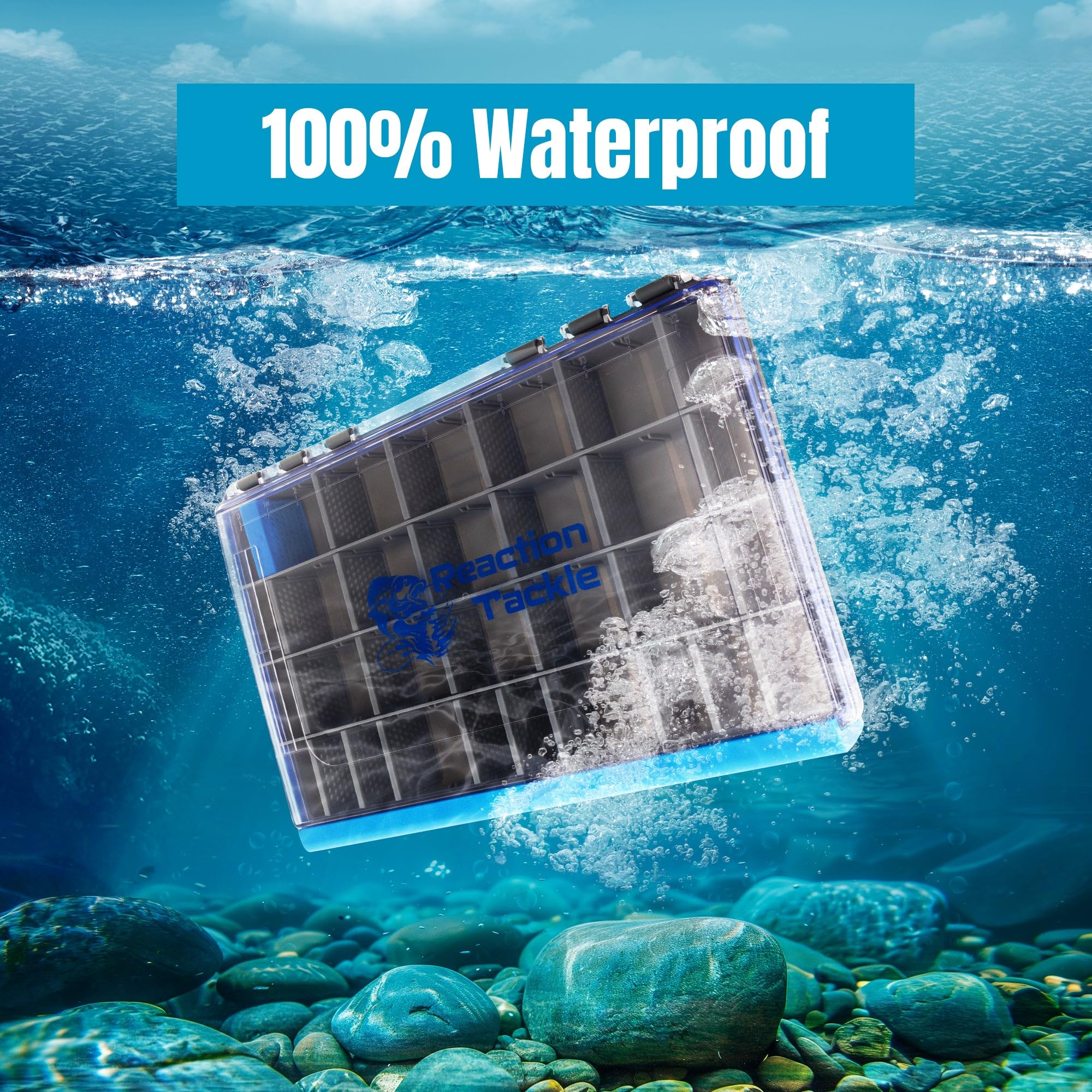 Reaction Tackle UltraSeal tray floating design prevents loss during kayak and boat use.