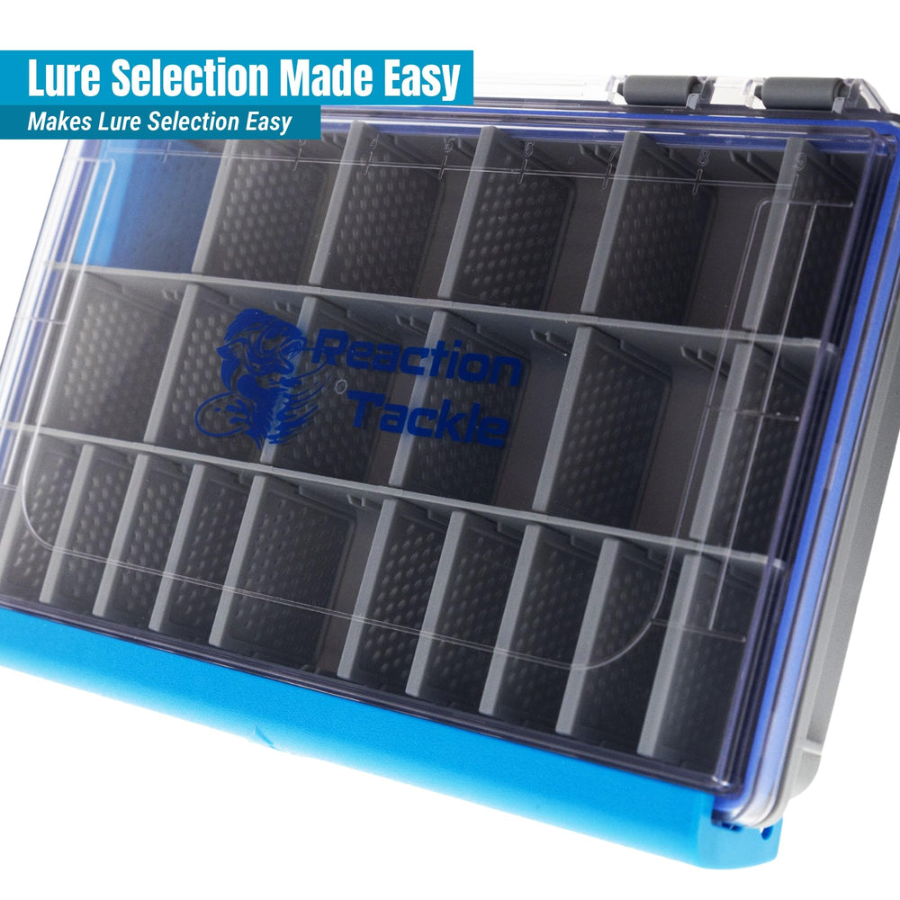 Reaction Tackle UltraSeal tray rugged latches for secure closure in wet conditions.