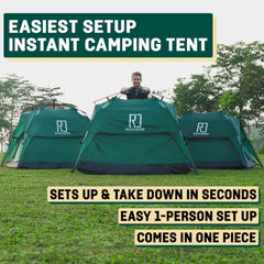 Reactive Outdoor 3 Sec Tent 1-person setup view emphasizes solo camping convenience.