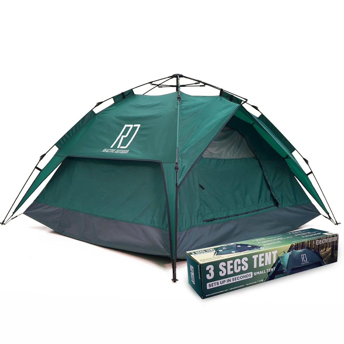 Reactive Outdoor 3 Sec Tent front view shows quick pop-up tent for solo camping.