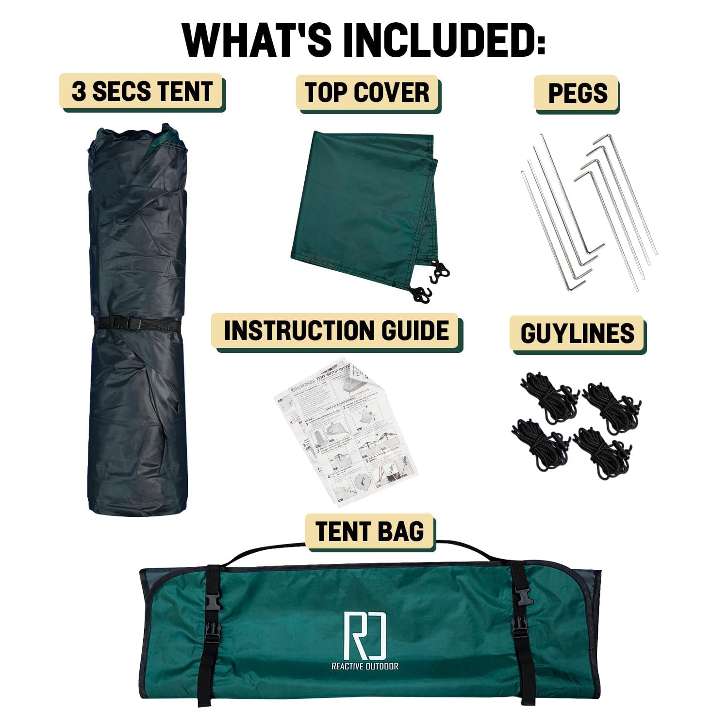 Reactive Outdoor 3 Sec Tent packed-back design highlights easy storage.