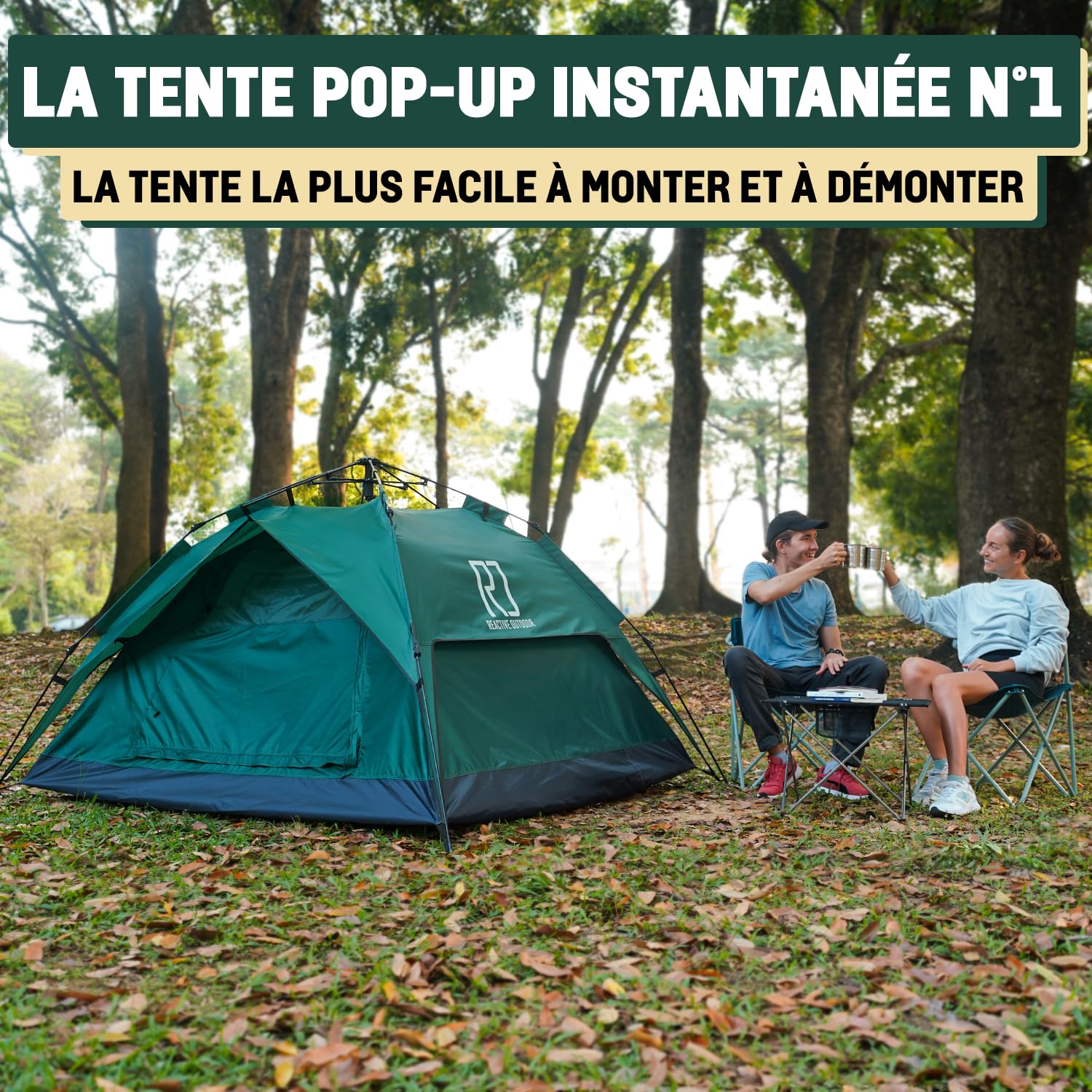 Reactive Outdoor 3sec-pop-up tent demonstrates instant readiness for rapid shelter on outdoor trips.