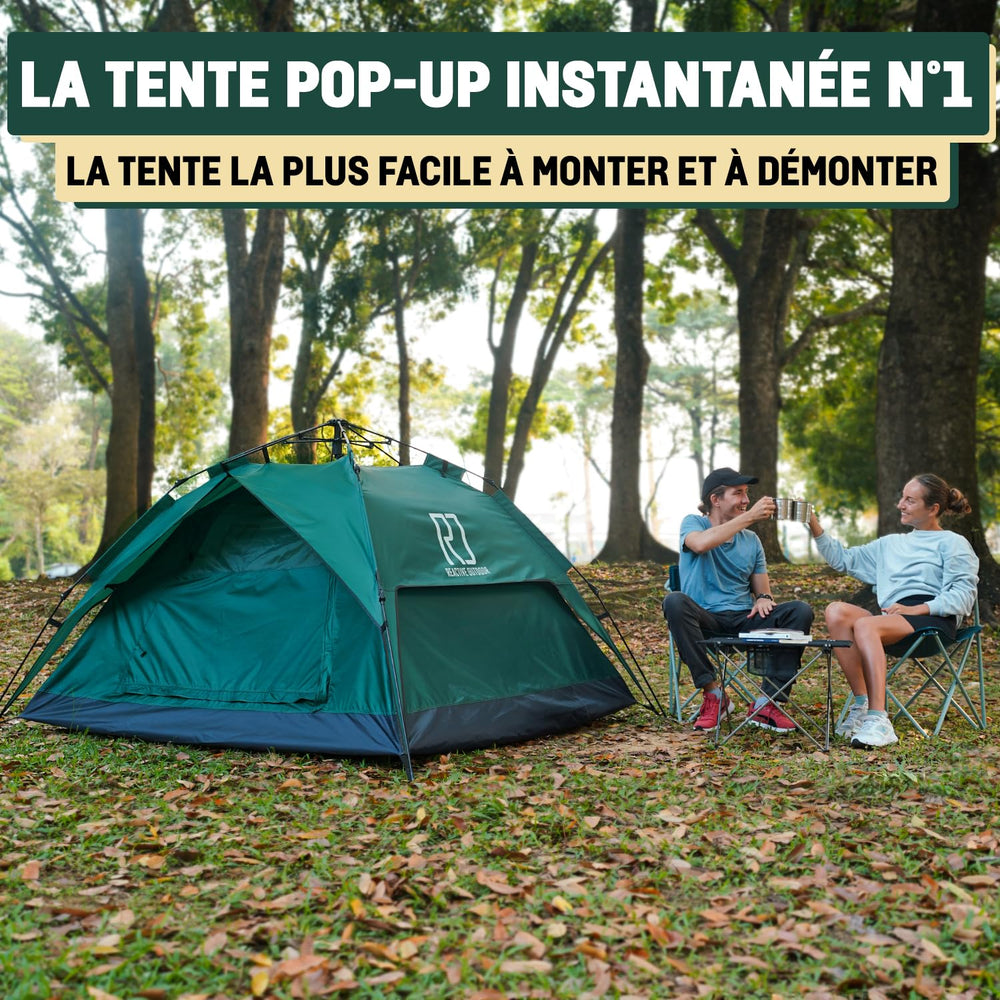 Reactive Outdoor 3sec-pop-up tent demonstrates instant readiness for rapid shelter on outdoor trips.