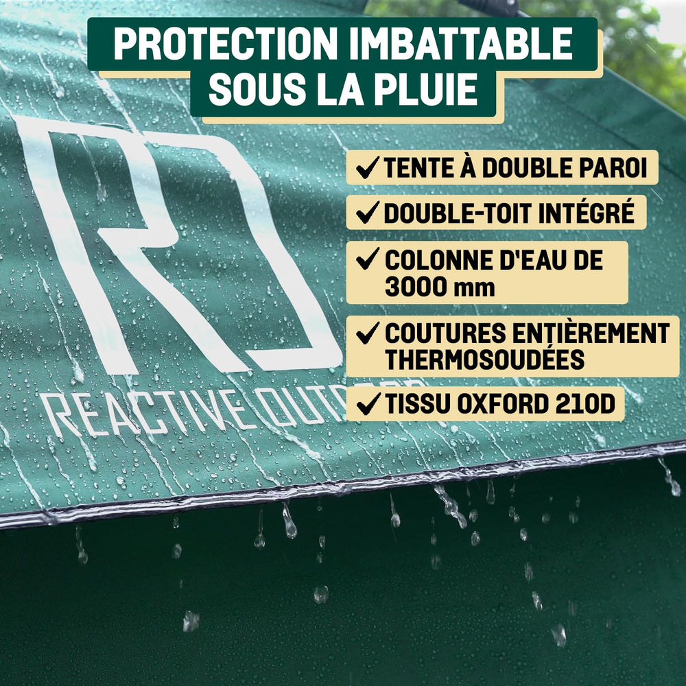 Reactive Outdoor easy-pack tent bag shows wide opening and sturdy buckles for simple packing.