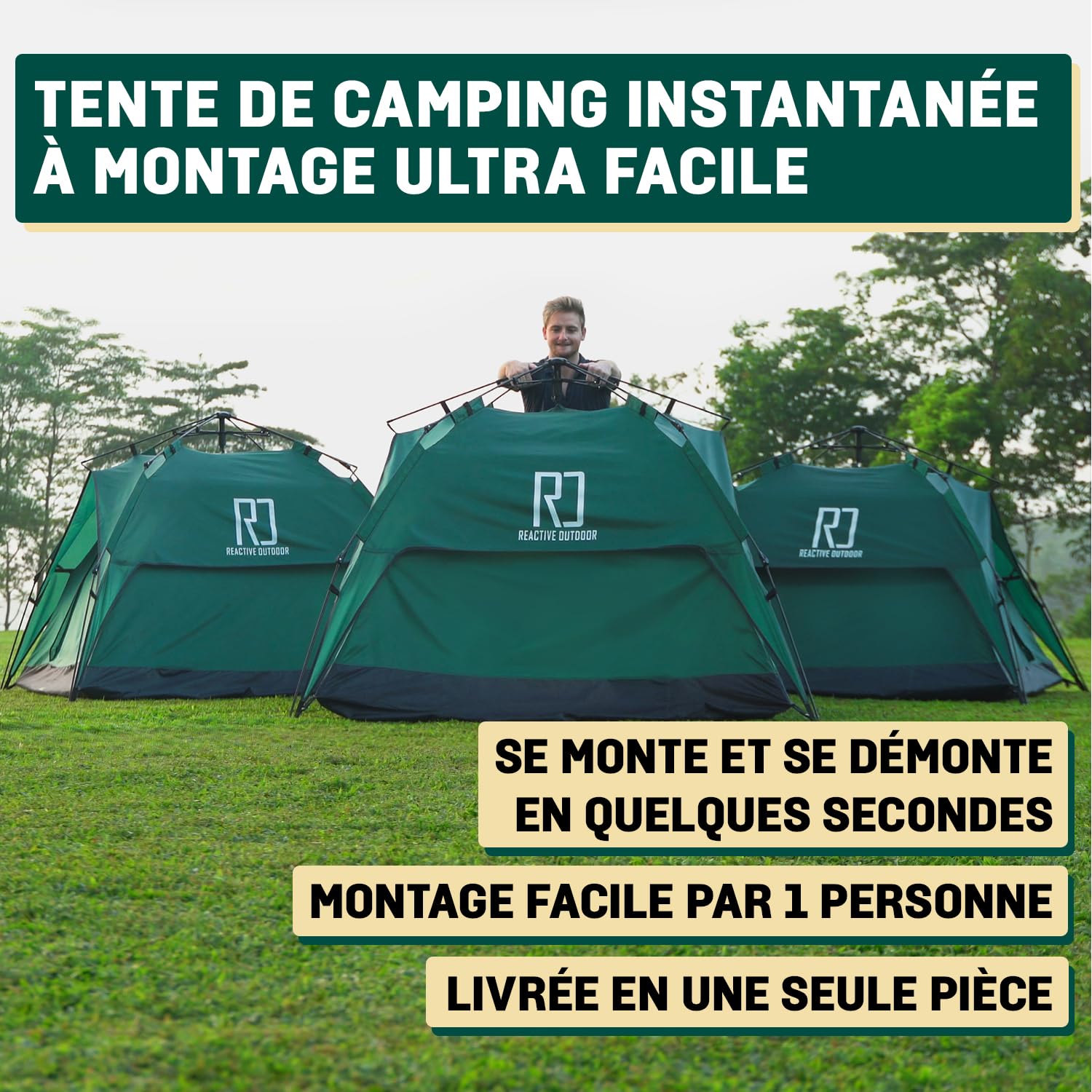 Reactive Outdoor waterproof tent highlights taped seams for dry nights during heavy rain.