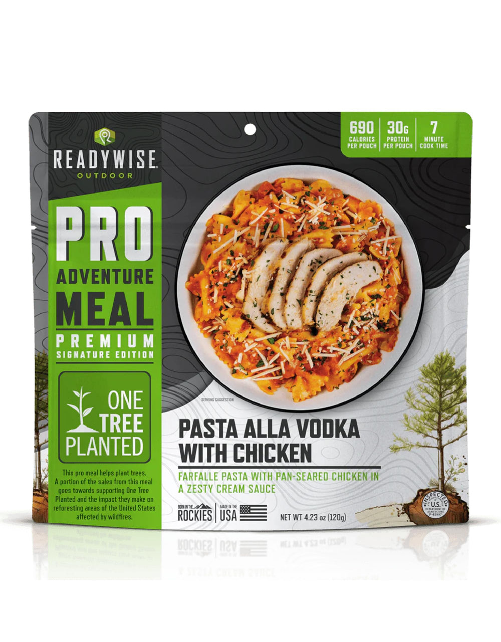 ReadWise Outdoor Pro Pasta Vodka with Chicken pouch for camp meals—quick, flavorful nourishment.