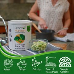 Ready Harvest freeze-dried broccoli close-up emphasizes vibrant color and crisp texture.