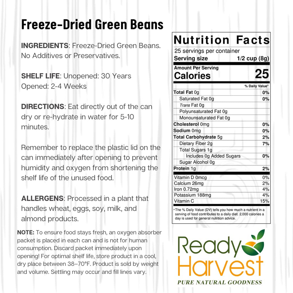 Ready Harvest green beans camping-backpacking emphasizes lightweight, outdoor-friendly nutrition.