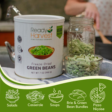 Ready Harvest green beans can-open shows easy storage and quick meal prep options.