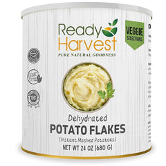 Ready Harvest potato flakes can front view for emergency pantry storage.