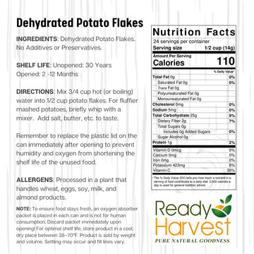Ready Harvest potato flakes packed in emergency kit for preparedness.